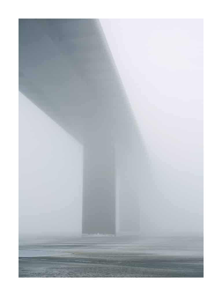 Bridge, fog, graphic gray motif,